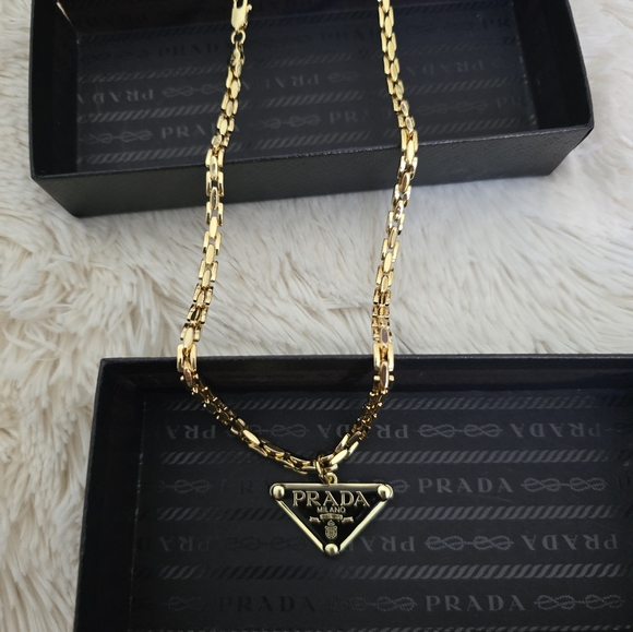 Reworked Gold/Black Prada Logo Necklace 11 1/2" - Picture 2 of 10
